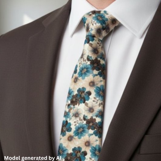 Retro Braun Blau Floral Krawatte