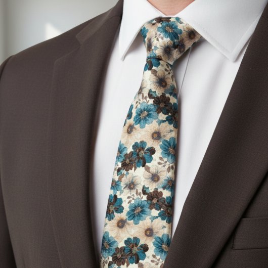Retro Braun Blau Floral Krawatte
