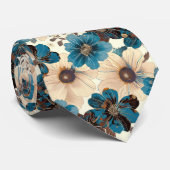 Retro Braun Blau Floral Krawatte (Gerollt)