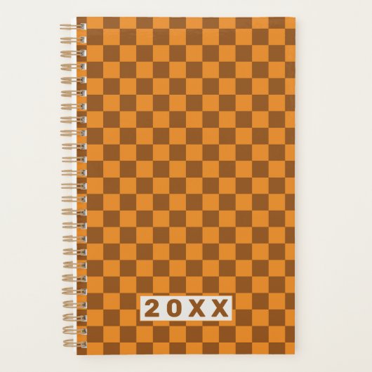 Retro Braun Orange Schachbrettmuster Planer (Vorderseite)