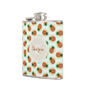Retro braun und mintfarbene Ananasmuster Monogramm Flachmann (Links)