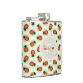 Retro braun und mintfarbene Ananasmuster Monogramm Flachmann (Rechts)