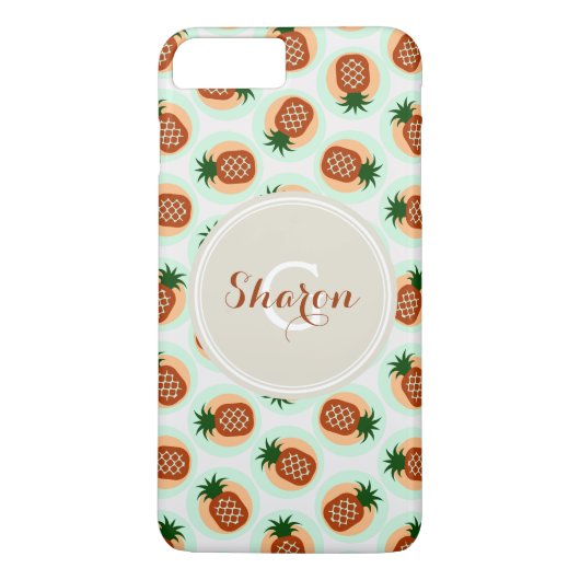 Retro braun und mintgrüne Ananasmuster Monogramm Case-Mate iPhone Hülle (Rückseite)