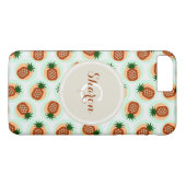 Retro braun und mintgrüne Ananasmuster Monogramm Case-Mate iPhone Hülle (Rückseite (Horizontal))
