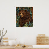 Retro-Braunbär-Kunstwerk Boho-Wald-Waldlandschaft Poster (Küche)