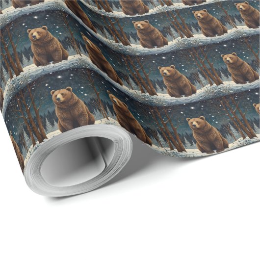 Retro Braunbär Mitternachtsszene Geschenkpapier (Rolleneckpunkt)