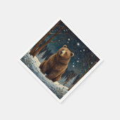 Retro Braunbär Mitternachtsszene Serviette (Ecke)