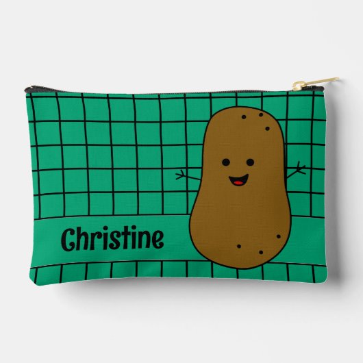 Retro, braune Kartoffel, Aquamarin, kundenspezifis Zubehörtasche (Rückseite)