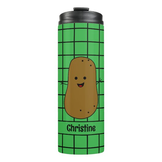 Retro, braune Kartoffeln, grüne Kleidung Thermosbecher (Vorderseite)