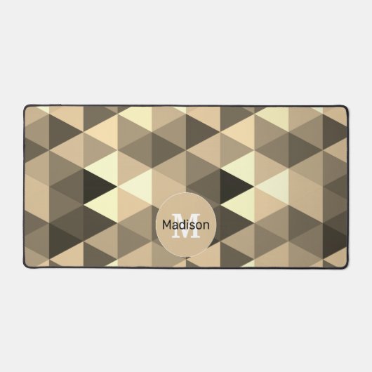 Retro-braune Sepi-Dreiecksmuster Monogramm Schreibtischunterlage (Vorderseite)