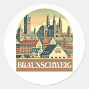 Retro Braunschweig Skyline Runder Aufkleber