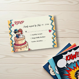Retro-Braut und Bräutigam Pop-Art-Comic-Style-Hoch RSVP Karte