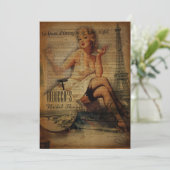 retro Brautparty Eiffel-Turmparis-Mädchens Einladung (Stehend Vorderseite)