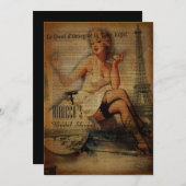 retro Brautparty Eiffel-Turmparis-Mädchens Einladung (Vorne/Hinten)