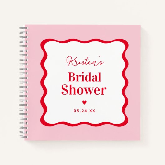 Retro Brautparty Gästebuch in Rosa und Rot Notizblock (Vorderseite)