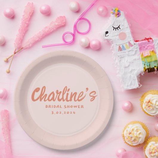 Retro-Brautparty mit rosa Handschrift Pappteller (Party)