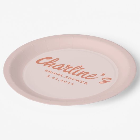 Retro-Brautparty mit rosa Handschrift Pappteller (Schrägansicht)