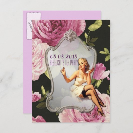 Retro Brautparty Tee Party Save the Date Ankündigungspostkarte (Vorne/Hinten)