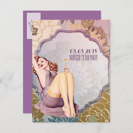 Retro Brautparty Tee Party Save the Date Ankündigungspostkarte (Vorne/Hinten)