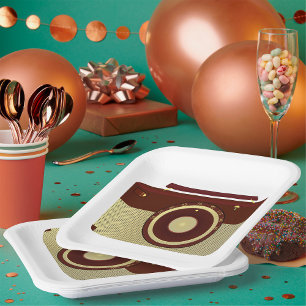 Retro Brawn and Gold Antiquitätenradio Pappteller