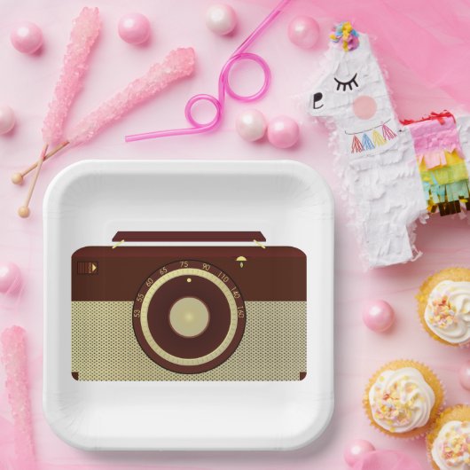 Retro Brawn and Gold Antiquitätenradio Pappteller (Party)