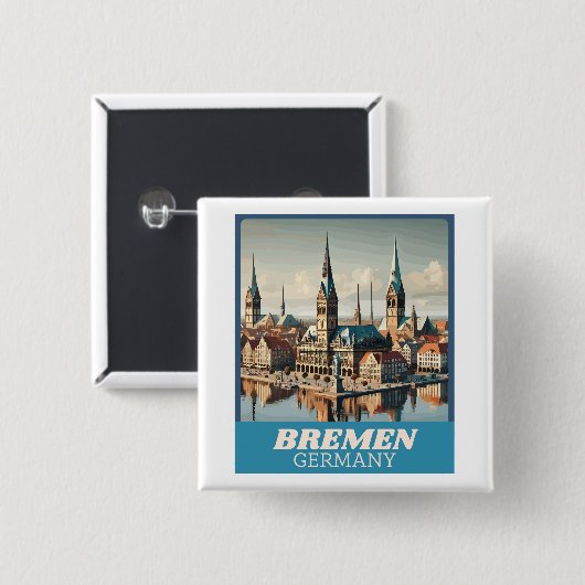 Retro Bremen Skyline Button (Vorne & Hinten)