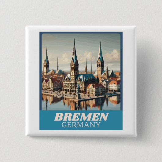 Retro Bremen Skyline Button (Vorderseite)