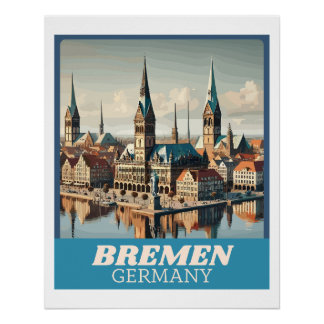 Retro Bremen Skyline Poster