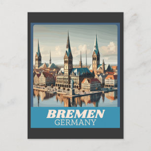 Retro Bremen Skyline Postkarte