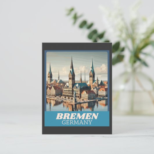 Retro Bremen Skyline Postkarte (Stehend Vorderseite)