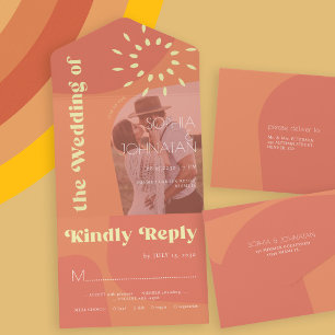 Retro Brennen Orangen fett FOTO uAwg Hochzeit All In One Einladung