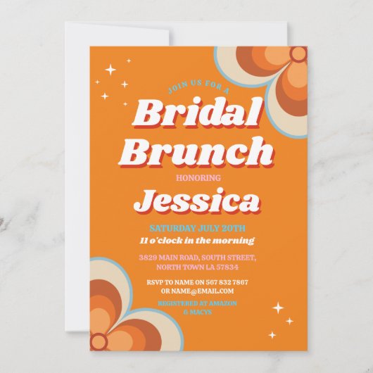 Retro Bridal Brunch 1970er Orange Vintag Einladung (Vorderseite)