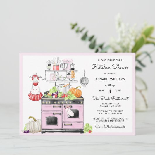 Retro Bridal Kitchen Dusche Einladung (Stehend Vorderseite)
