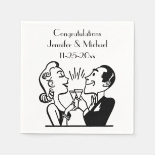 Retro Bride Groom Champagne Hochzeit Jubiläum Serviette
