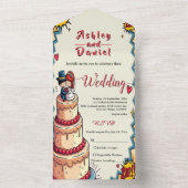 Retro Bride & Groom Pop Art Comic Hochzeit All In One Einladung (Innen Boden)