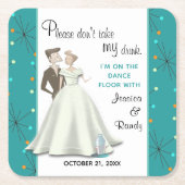 Retro Bride & Groom Rettete meinen Drink Paper Unt Rechteckiger Pappuntersetzer (Vorderseite)