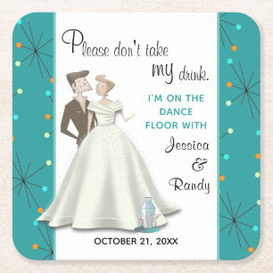 Retro Bride & Groom Rettete meinen Drink Paper Unt Rechteckiger Pappuntersetzer