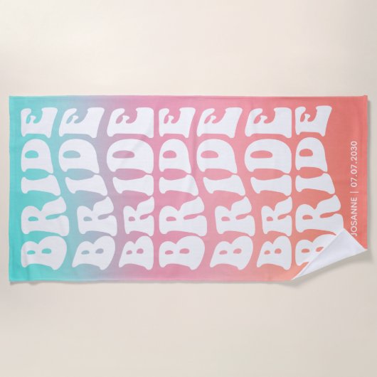 Retro Bride Pink Aqua Gradient Custom Strandtuch (Vorderseite)