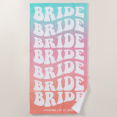 Retro Bride Pink Aqua Gradient Custom Strandtuch (Vorderseite)