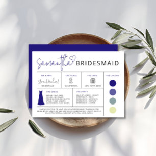 Retro Bridesmaid Info Card, Brautparty Guide Einladung