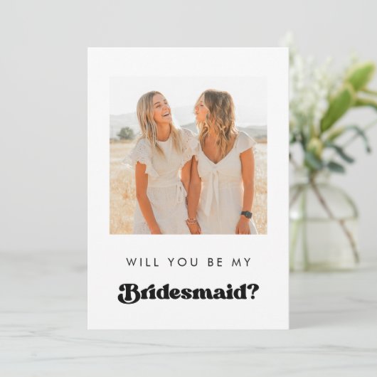 Retro Bridesmaid Proposal Info Card with Photo Einladung (Stehend Vorderseite)