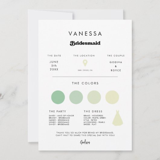 Retro Bridesmaid Proposal Info Card with Photo Einladung (Rückseite)