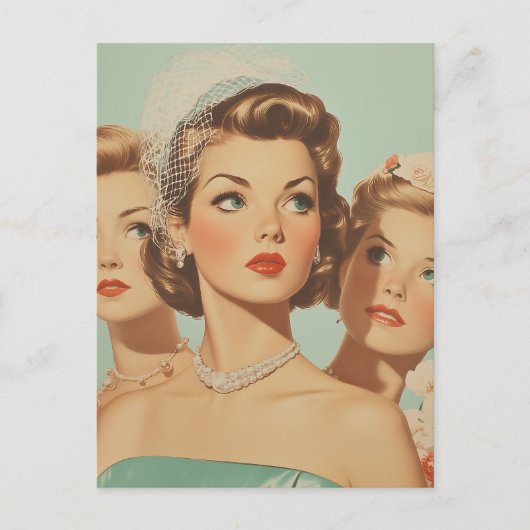 Retro Bridesmaiers in Style Postkarte (Vorderseite)