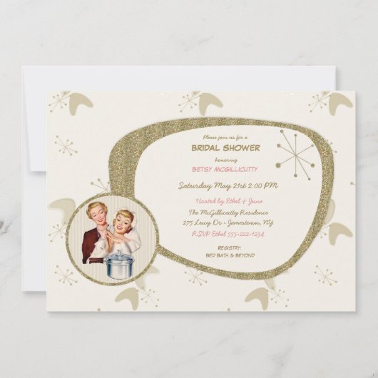 Retro Bridge 50er Mitte Jahrhundert Moderner Gold  Einladung (Vorderseite)