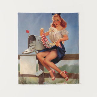 Retro-Briefkasten-Pinup-Girl Wandteppich