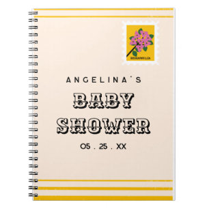 Retro Briefmarke Babydusche Geschenkliste Notizblock