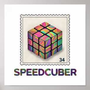 Retro Briefmarke Design mit Trippy Cube Art Poster