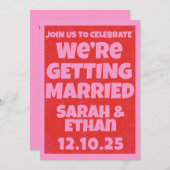 Retro Bright Bold Funky Pink Red Wedding Einladung (Vorne/Hinten)