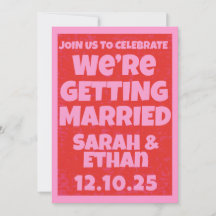 Retro Bright Bold Funky Pink Red Wedding