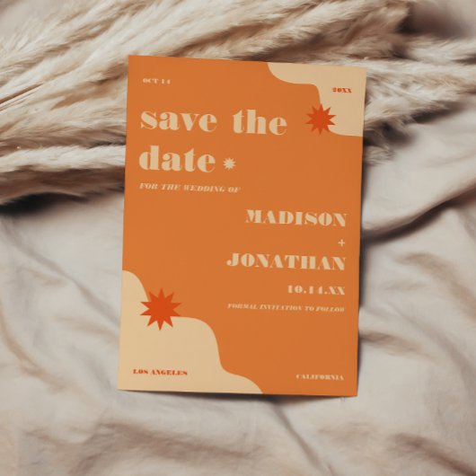 Retro Bright & Colorful Orange Wedding Save The Date